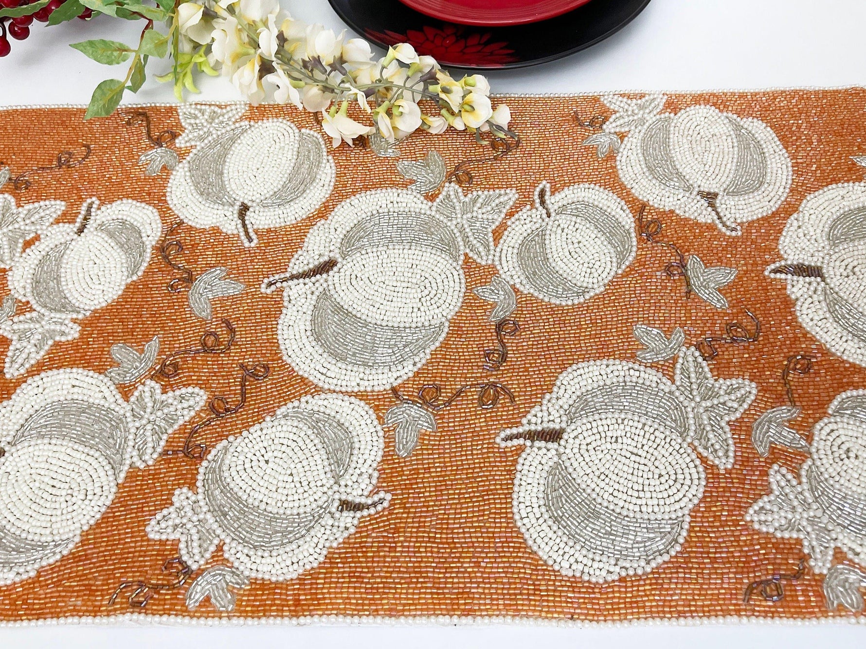 Pumpkins Orange Beaded Table Runner