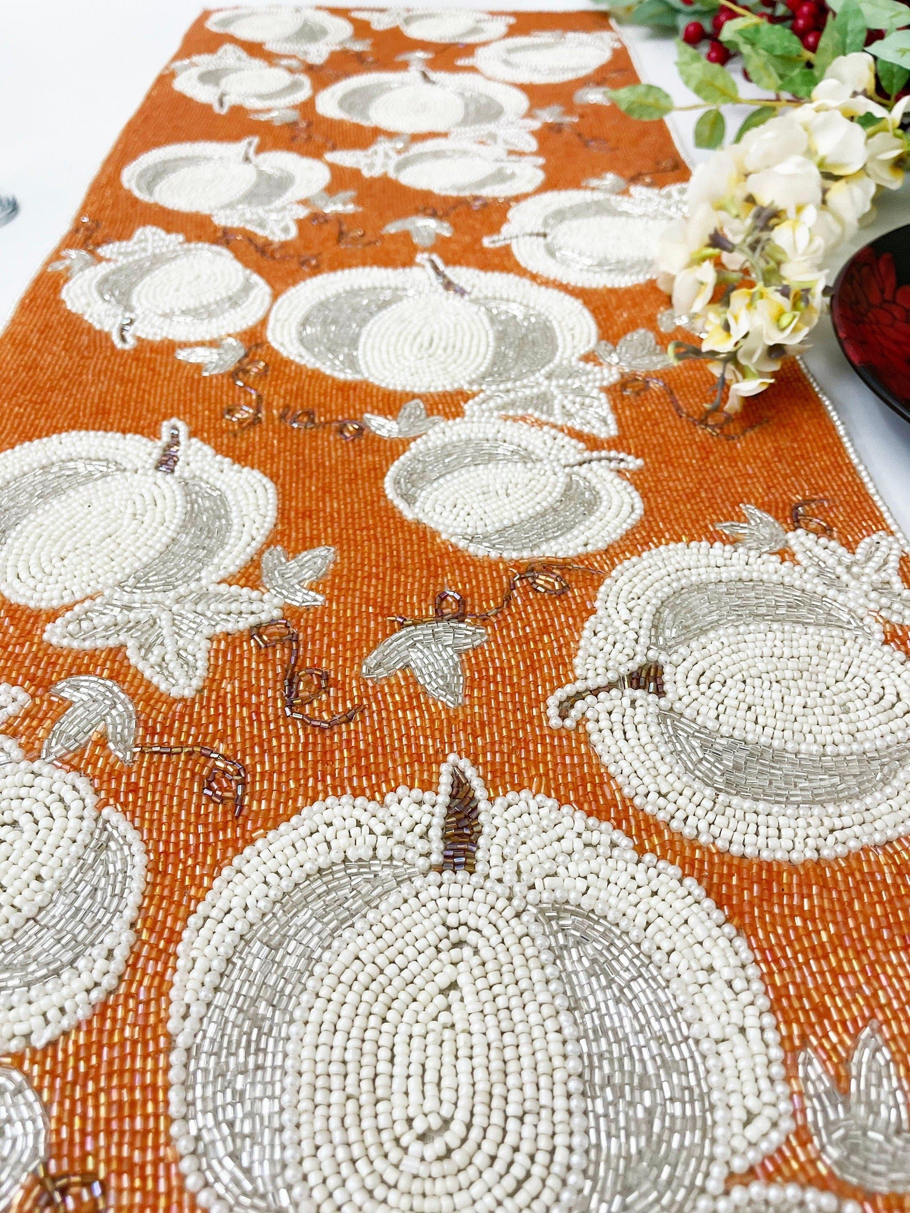 Pumpkins Orange Beaded Table Runner