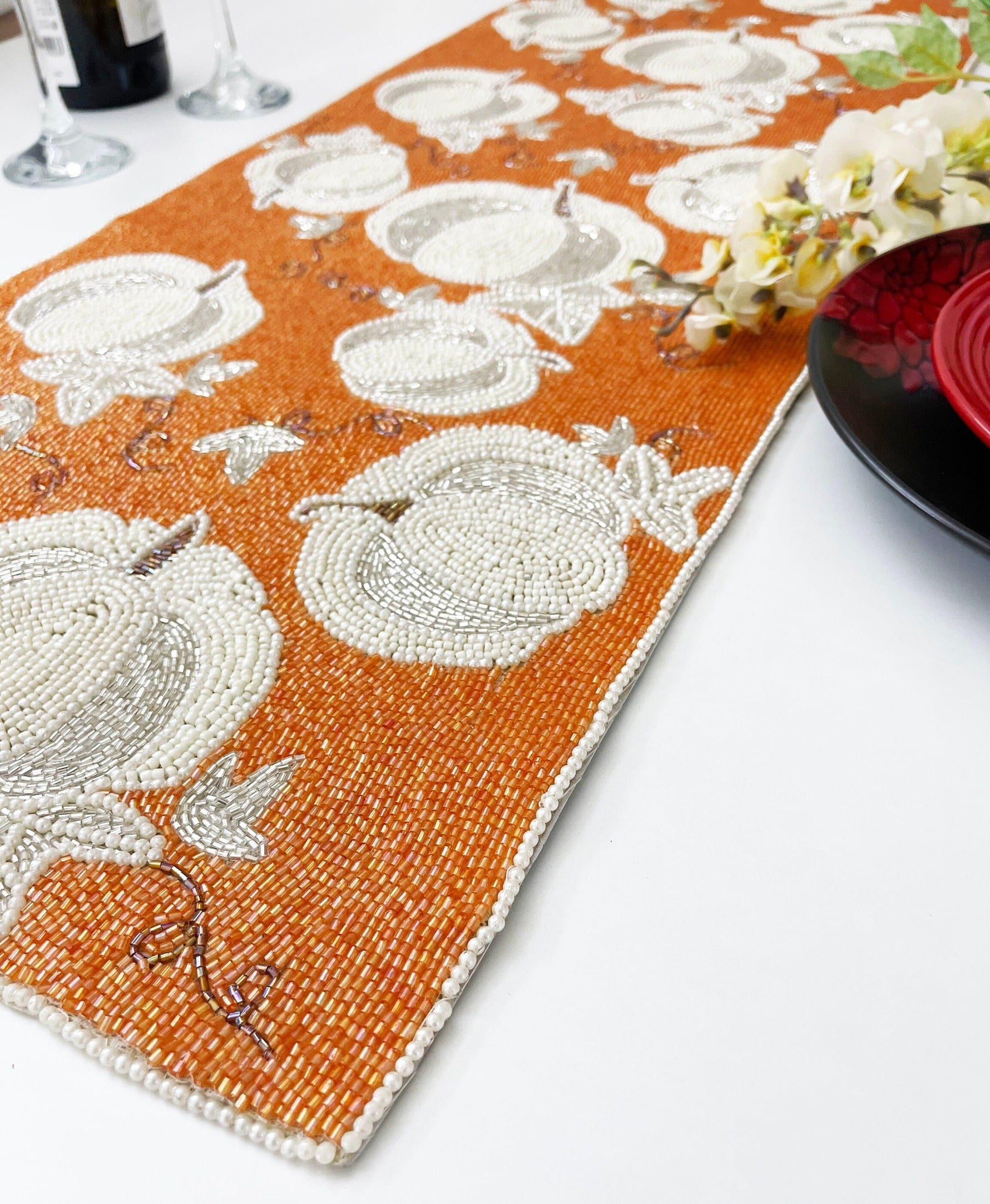 Pumpkins Orange Beaded Table Runner