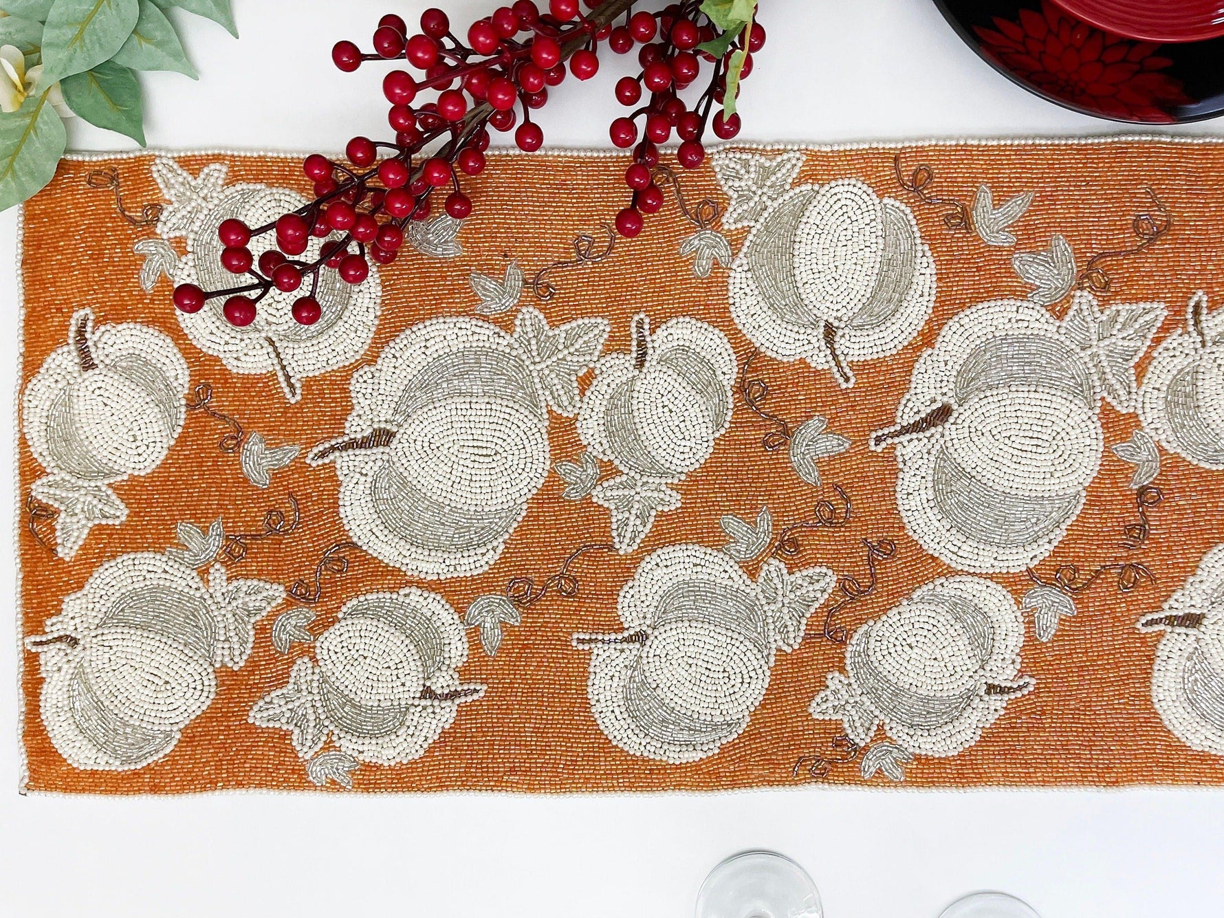 Pumpkins Orange Beaded Table Runner