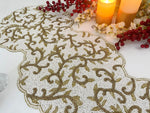 Classic Floral Motif Beaded Table Runner - White/Gold