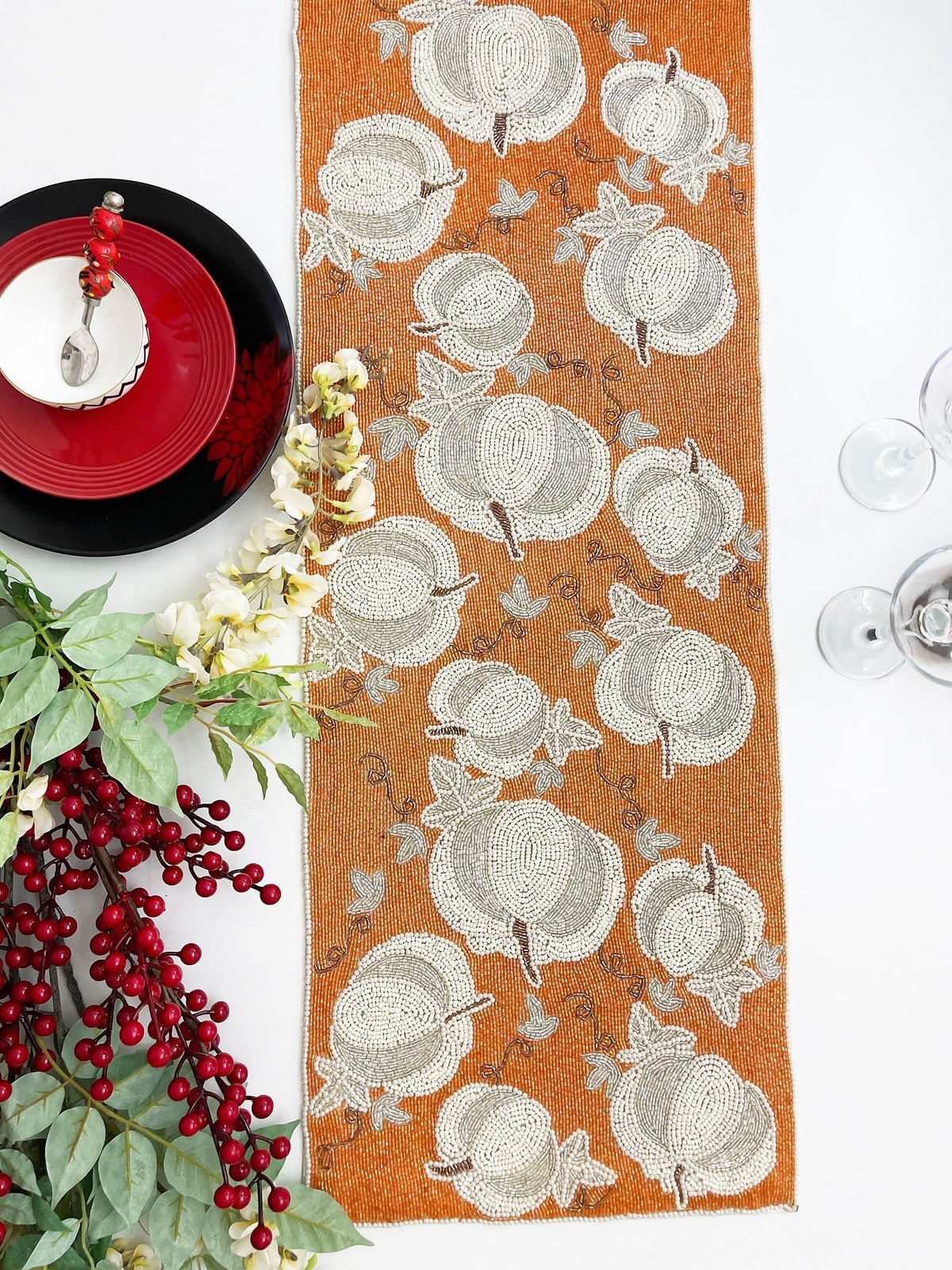 Pumpkins Orange Beaded Table Runner