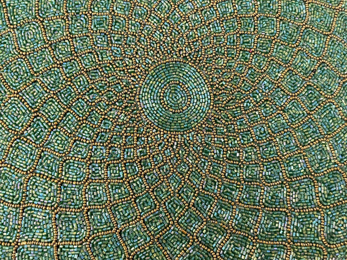 Moroccan Diamond Round Beaded Placemat - Green