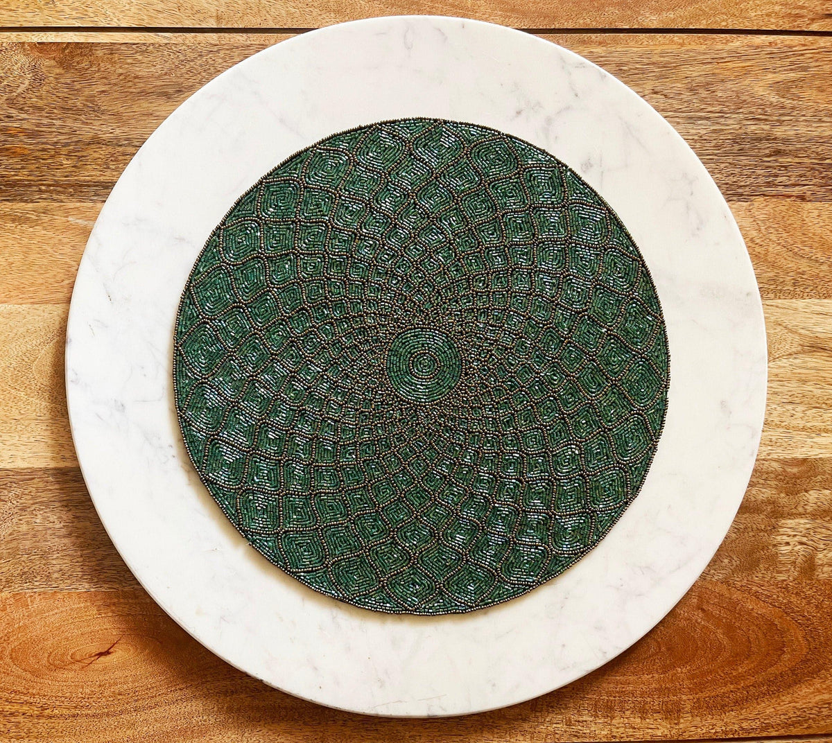 Moroccan Diamond Round Beaded Placemat - Green