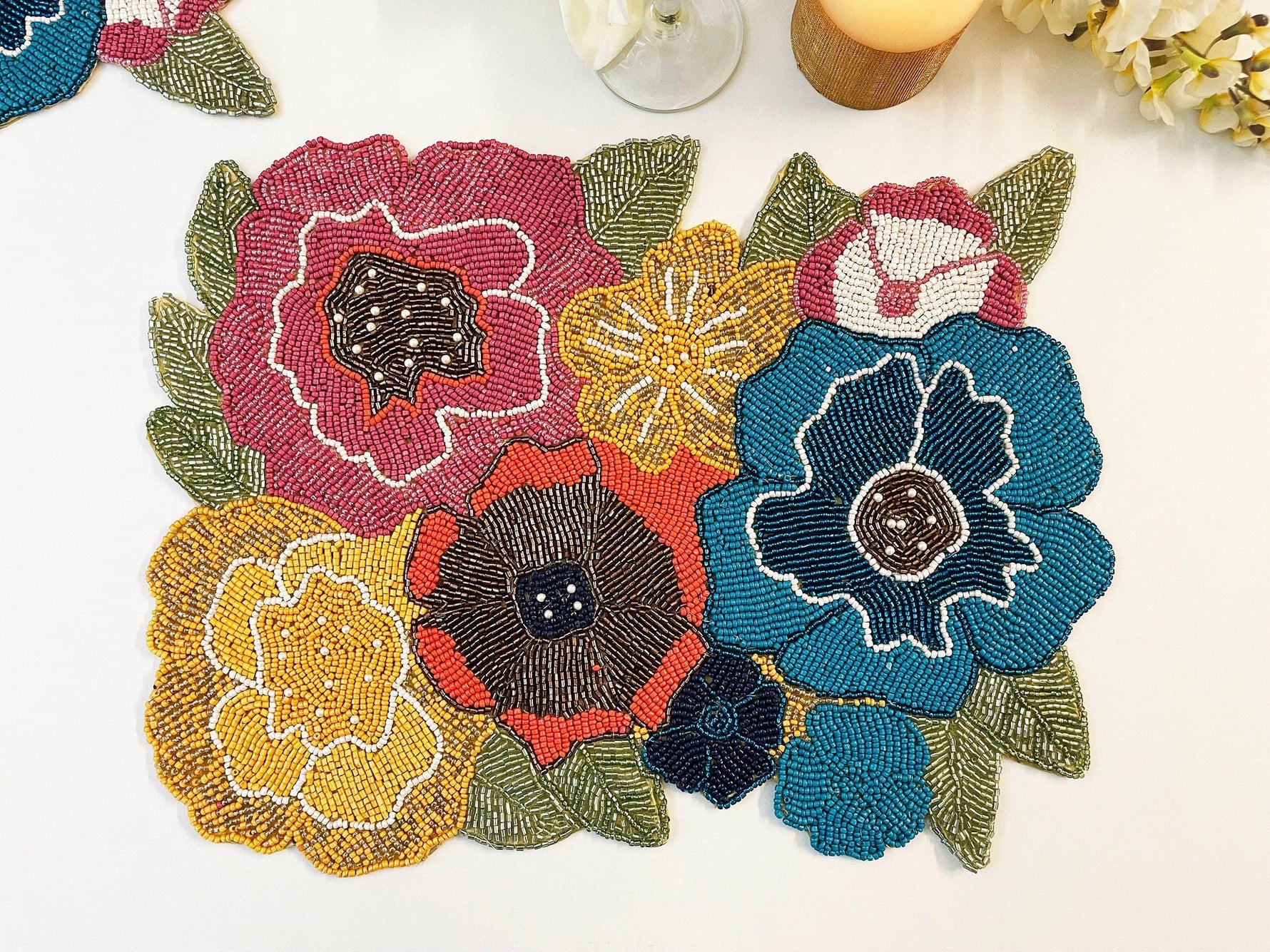 Colorful Flowers Beaded Placemat 6 pcs