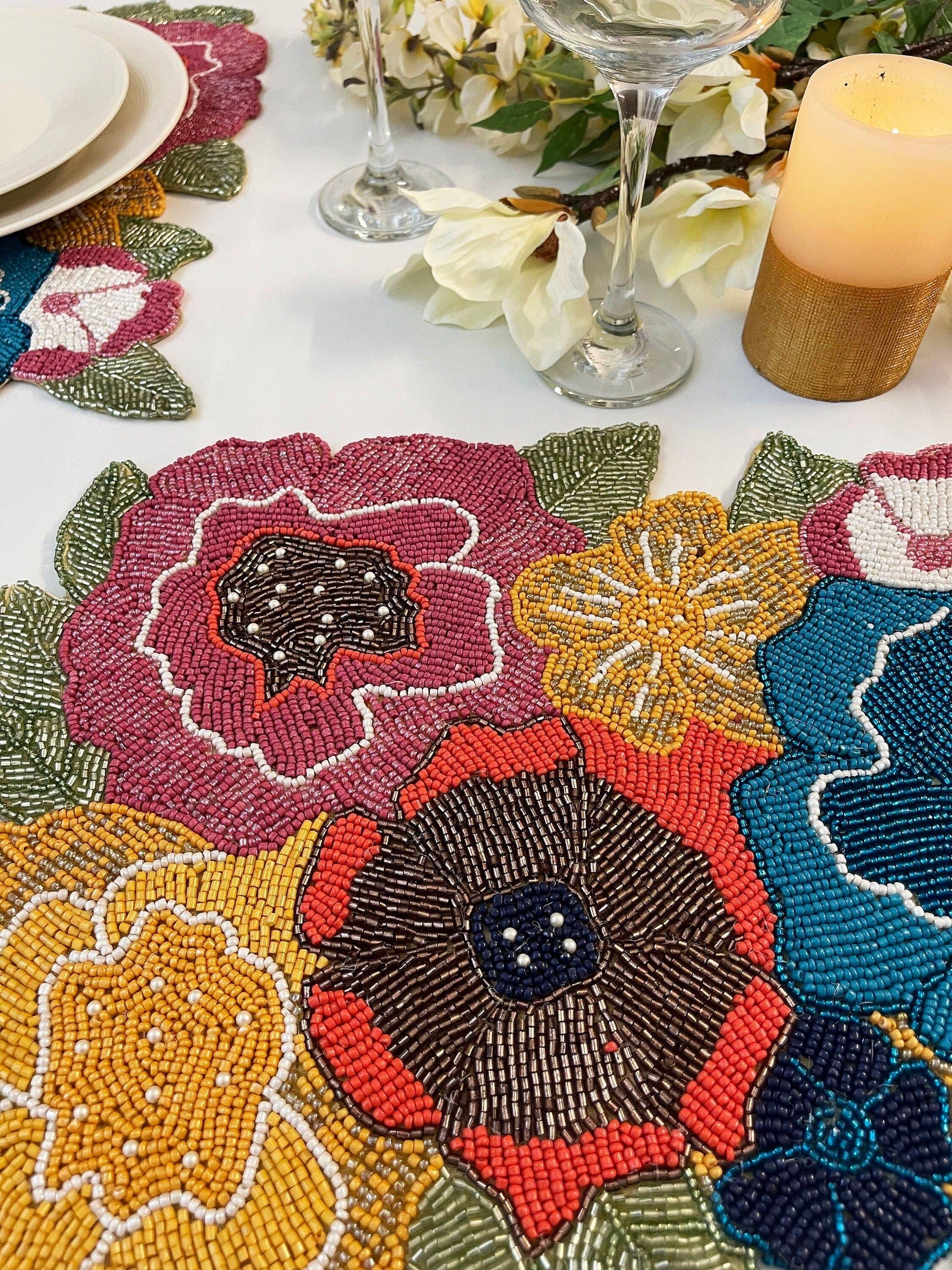 Colorful Flowers Beaded Placemat