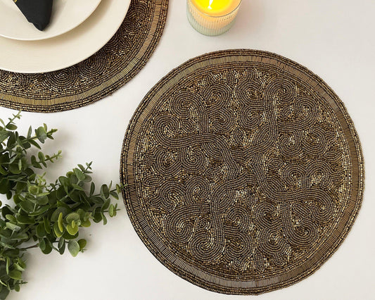 Golden Orion Round Beaded Placemat