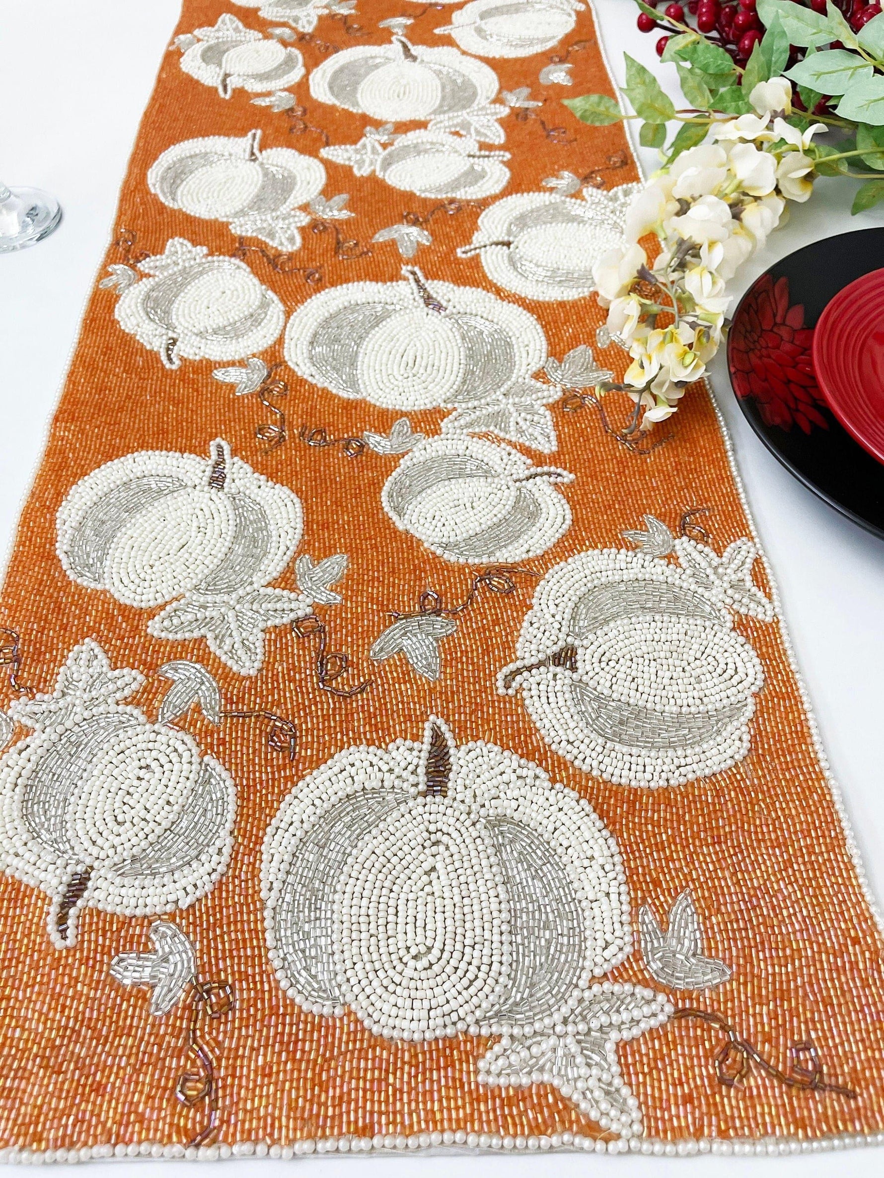 Pumpkins Orange Beaded Table Runner Default Title