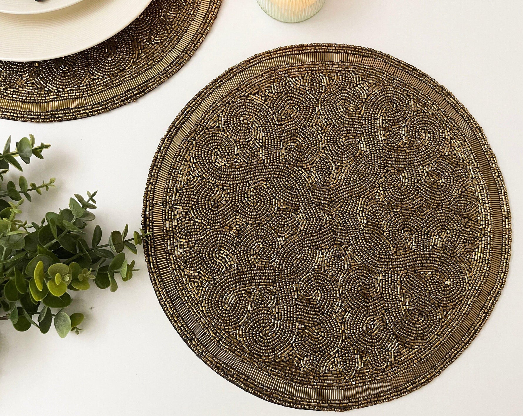 Golden Orion Round Beaded Placemat