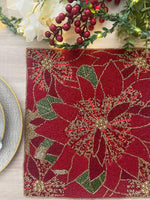 Christmas Poinsettia Square Beaded Placemat