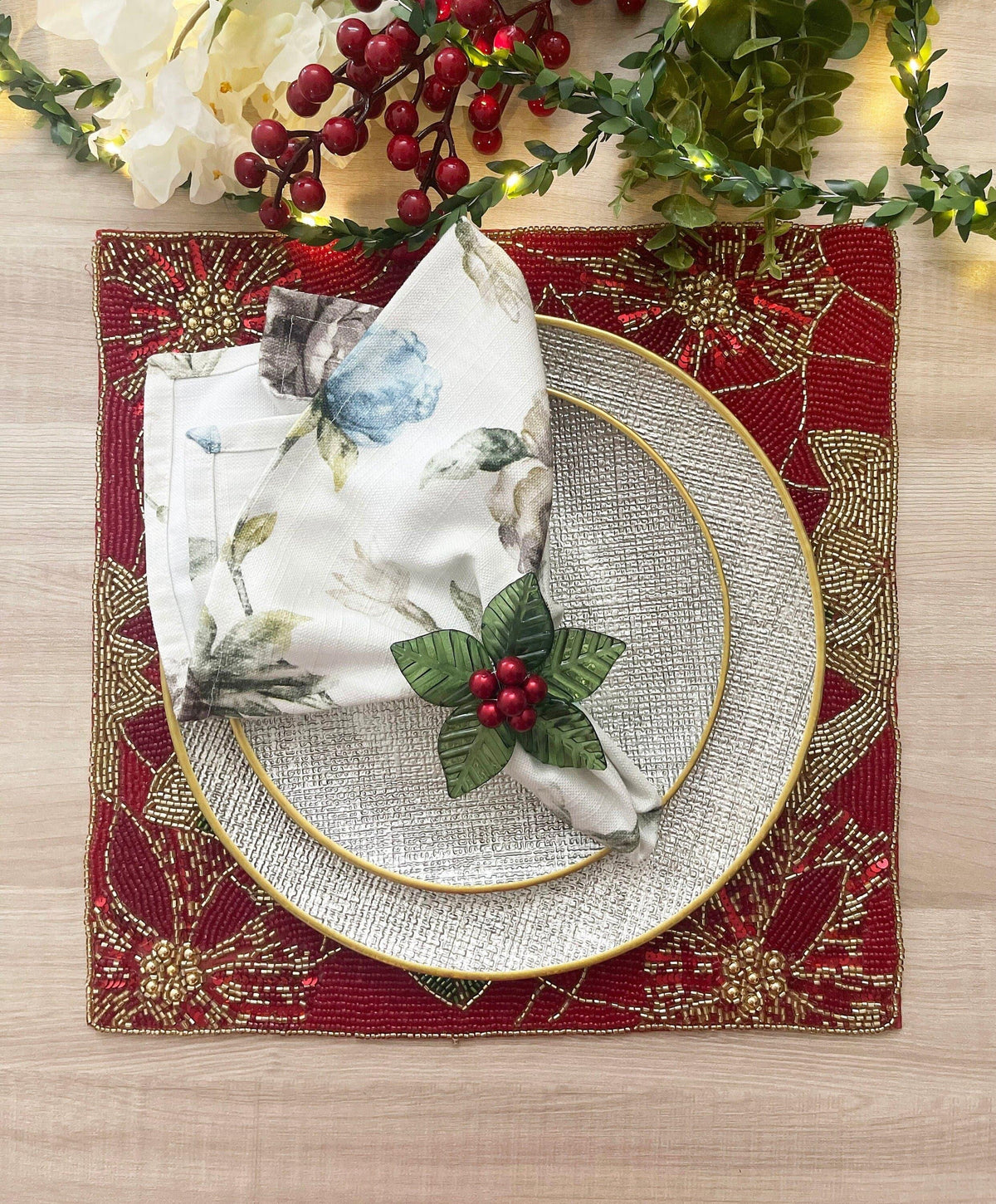 Christmas Poinsettia Square Beaded Placemat