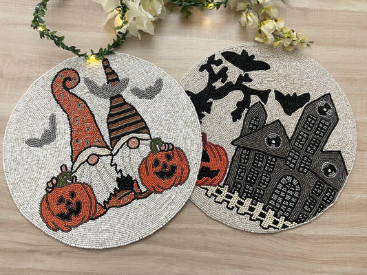Halloween Haunted House Round Beaded Placemat - MAIA HOMES