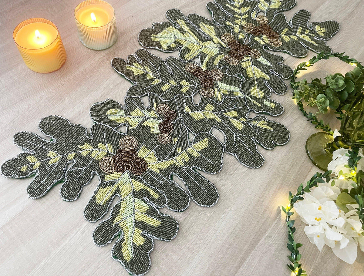 Long Leaf Beaded Table Runner