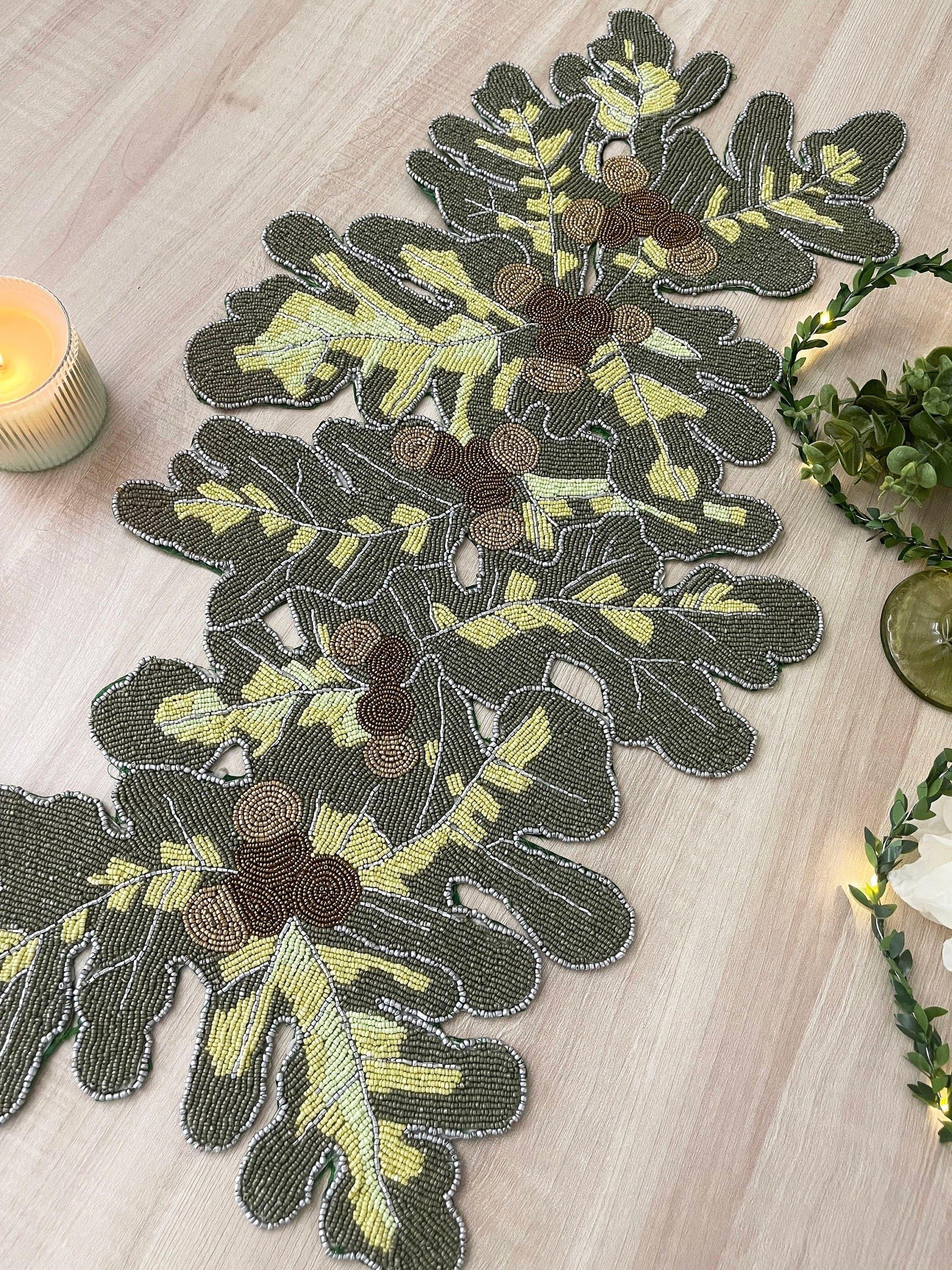 Long Leaf Beaded Table Runner