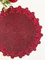 Burgundy Red Bead and Floral Crystal Round Placemat