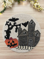 Halloween Haunted House Round Beaded Placemat