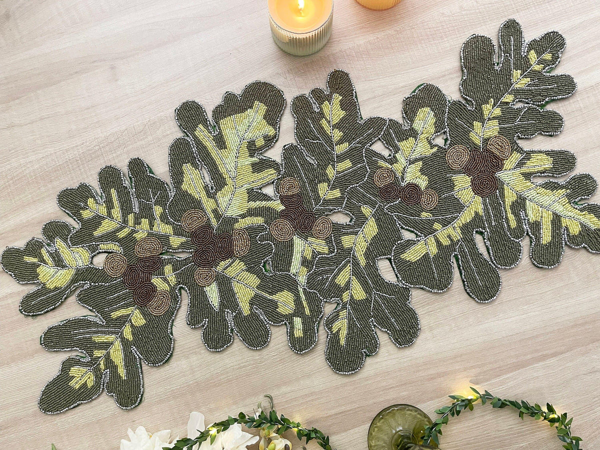 Long Leaf Beaded Table Runner Default Title