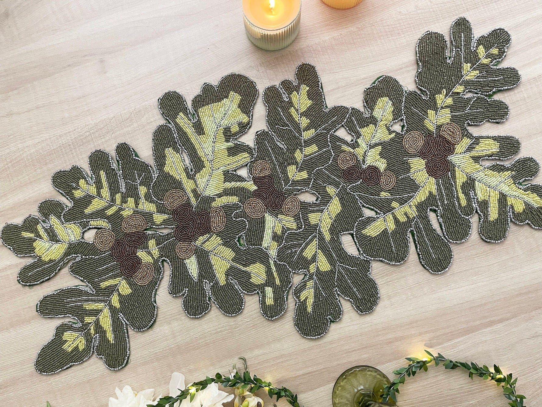 Long Leaf Beaded Table Runner Default Title