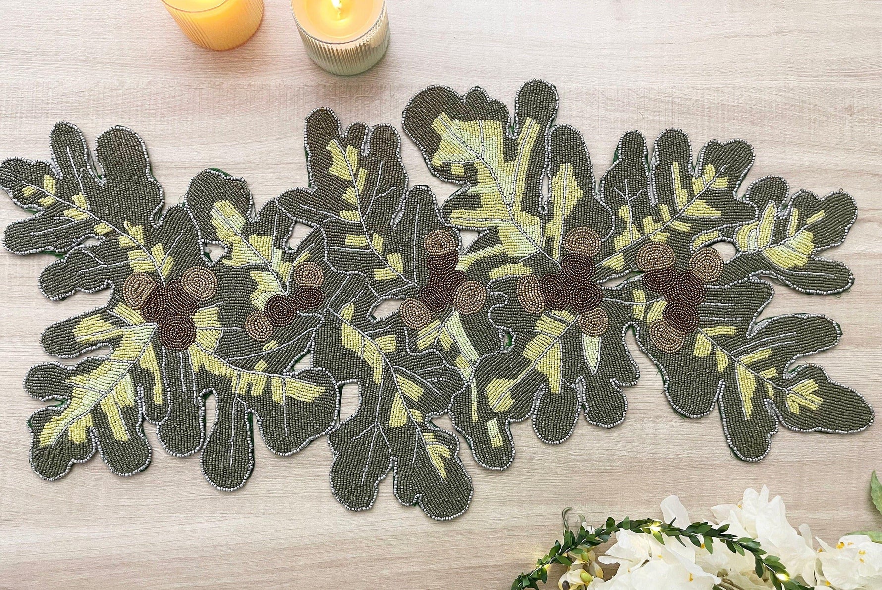 Long Leaf Beaded Table Runner