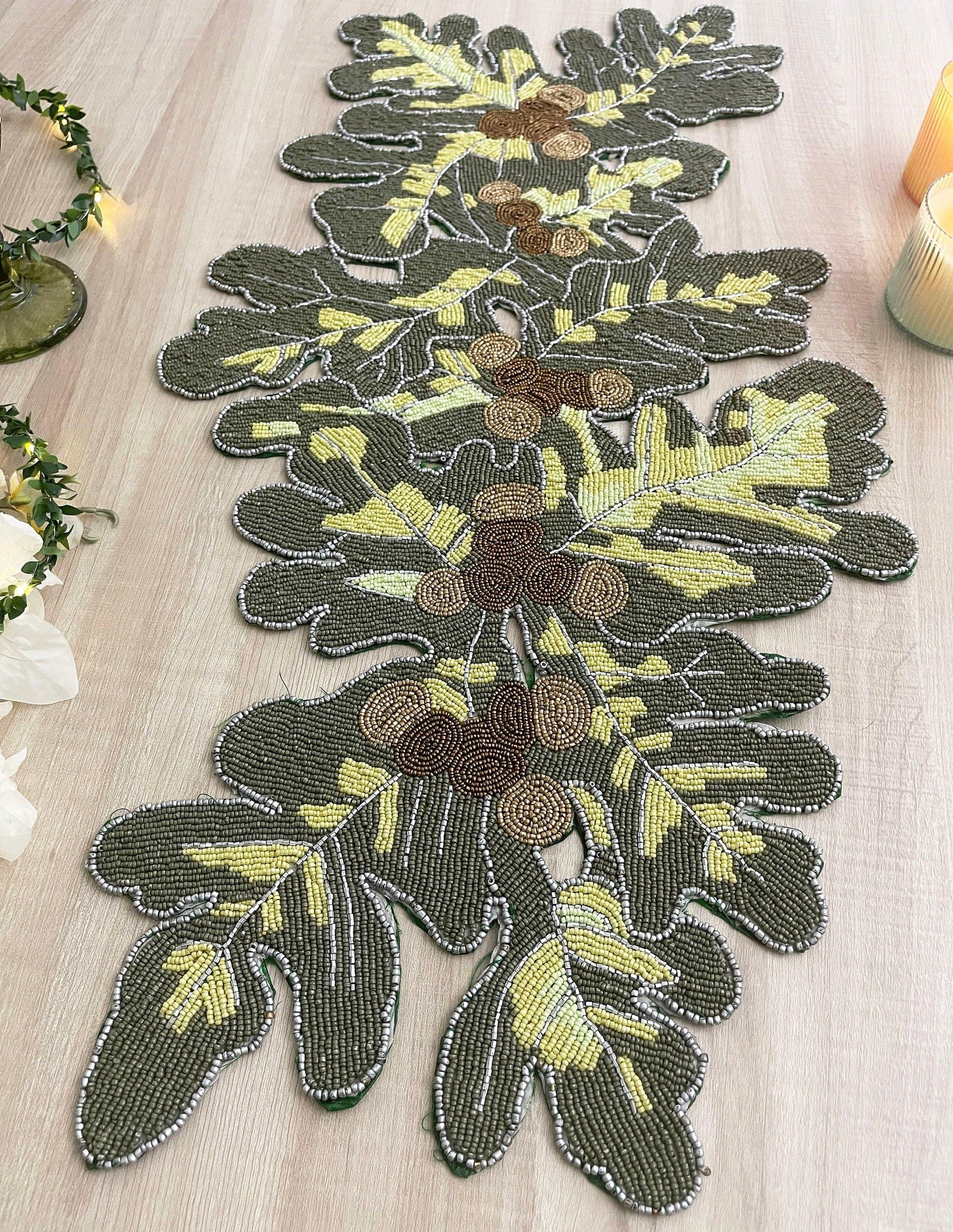 Long Leaf Beaded Table Runner