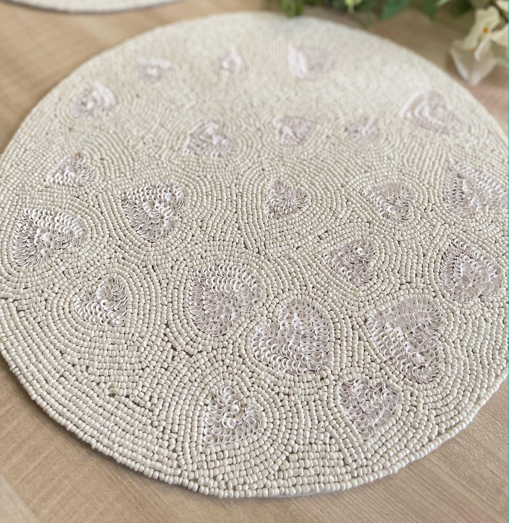 Valentine's Hearts Sequin and Bead Round Placemat - MAIA HOMES