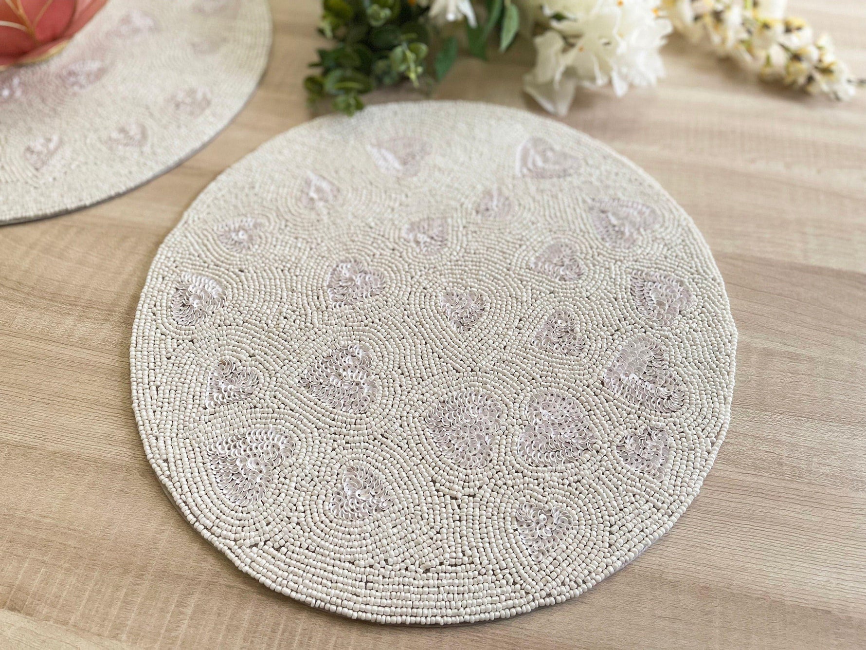 Valentine's Hearts Sequin and Bead Round Placemat