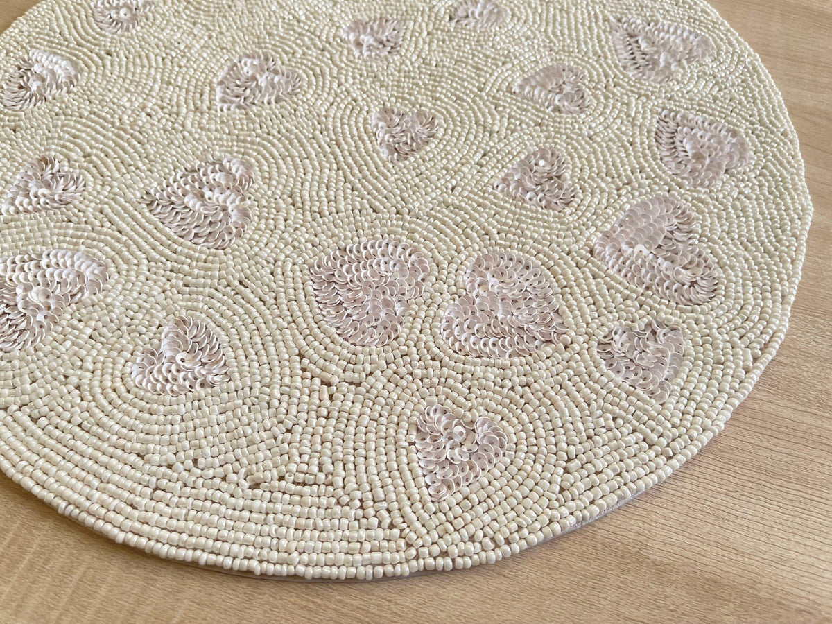 Valentine's Hearts Sequin and Bead Round Placemat