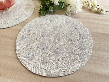 Valentine's Hearts Sequin and Bead Round Placemat - MAIA HOMES