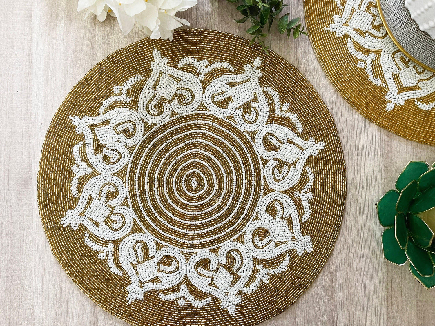 Royal Gold and White Beaded Placemat