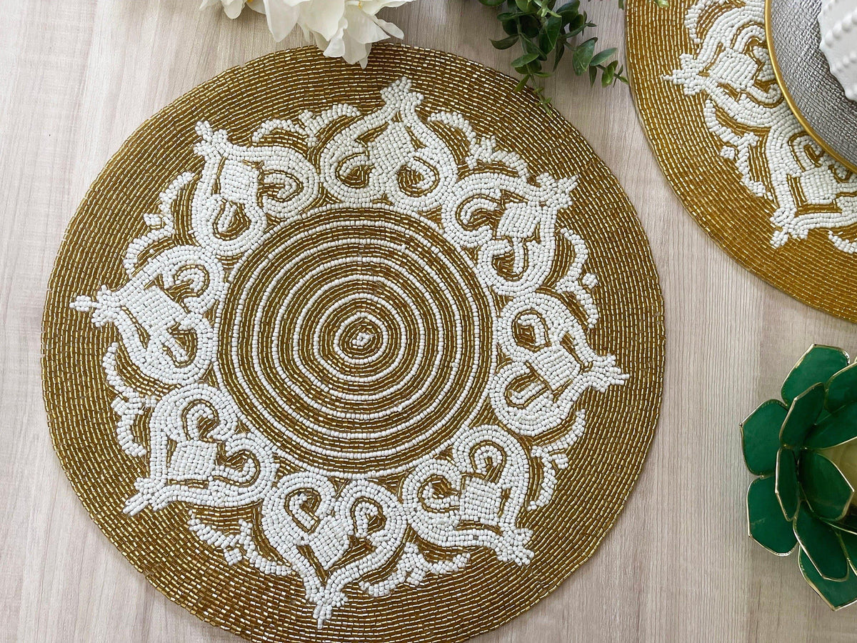 Royal Gold and White Beaded Placemat