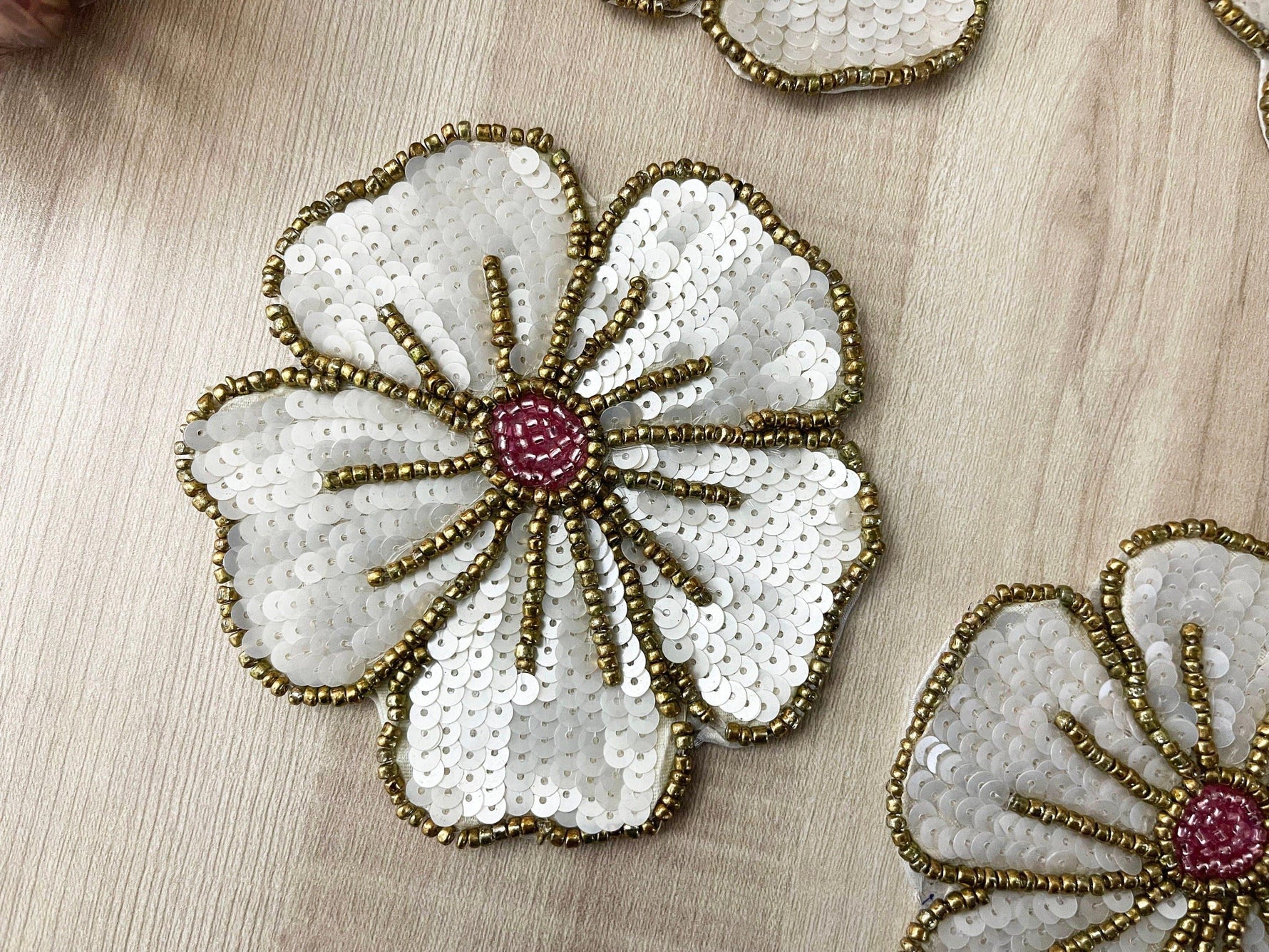 White Gold Floral Beaded Sequin Coasters