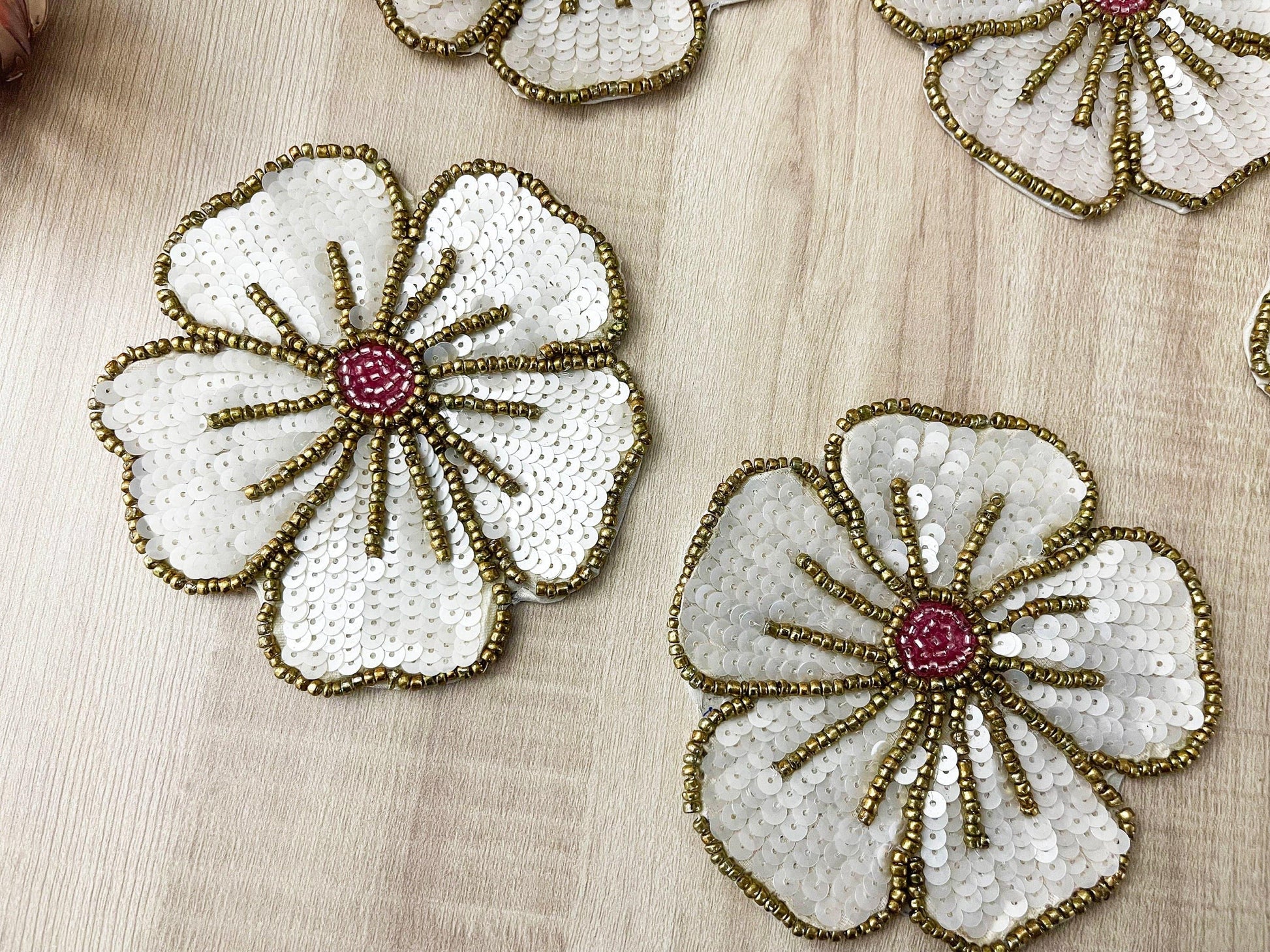 White Gold Floral Beaded Sequin Coasters - MAIA HOMES
