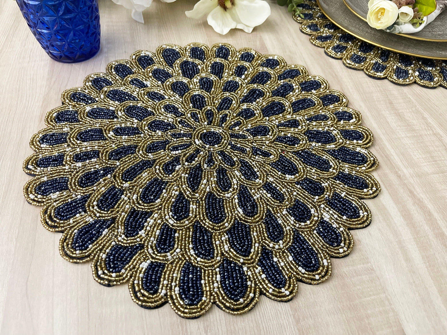 Flower Petals Beaded Scalloped Placemat - MAIA HOMES