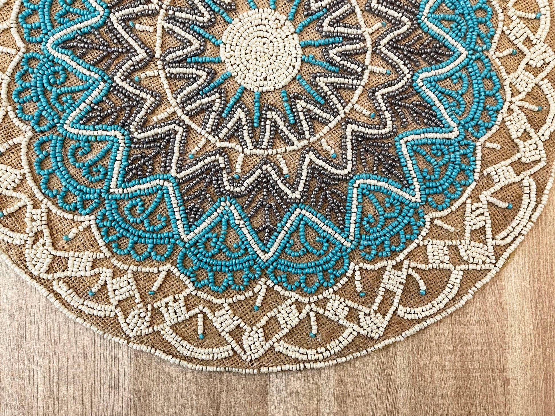 Blue Bohemian Round Beaded Placemats - Set of 6 - MAIA HOMES