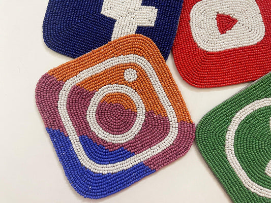 Social Media Beaded Coasters - Set of 6 - MAIA HOMES