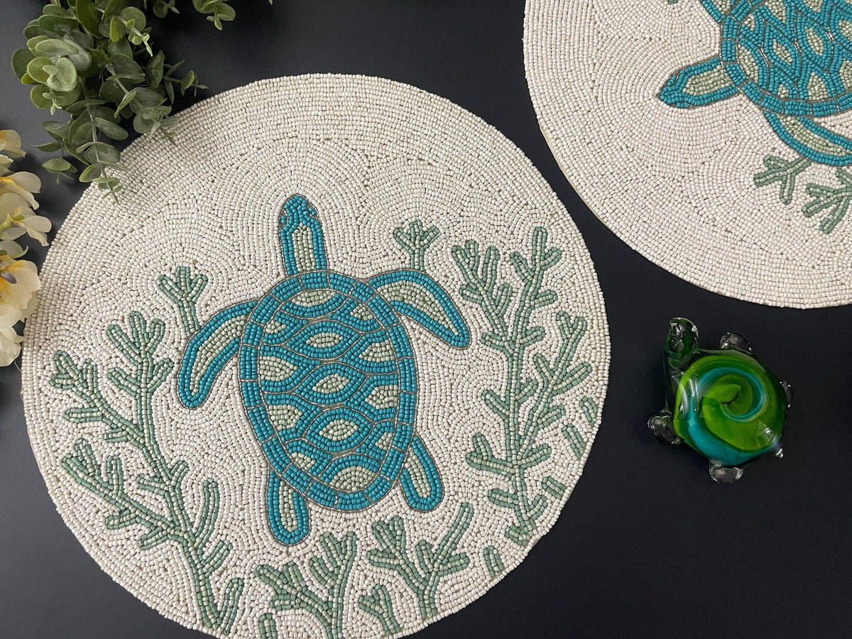 Turtle and Coral Round Beaded Placemat