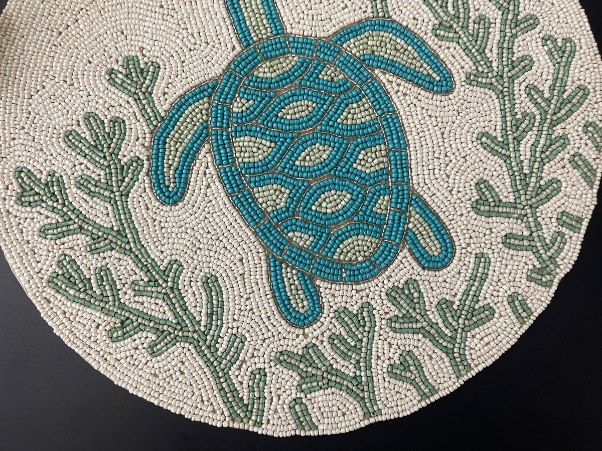 Turtle and Coral Round Beaded Placemat