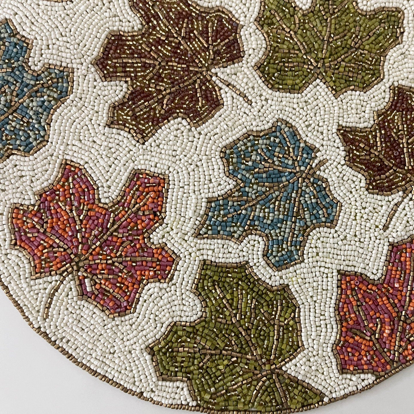 Maple leaf Round Beaded Placemat - MAIA HOMES