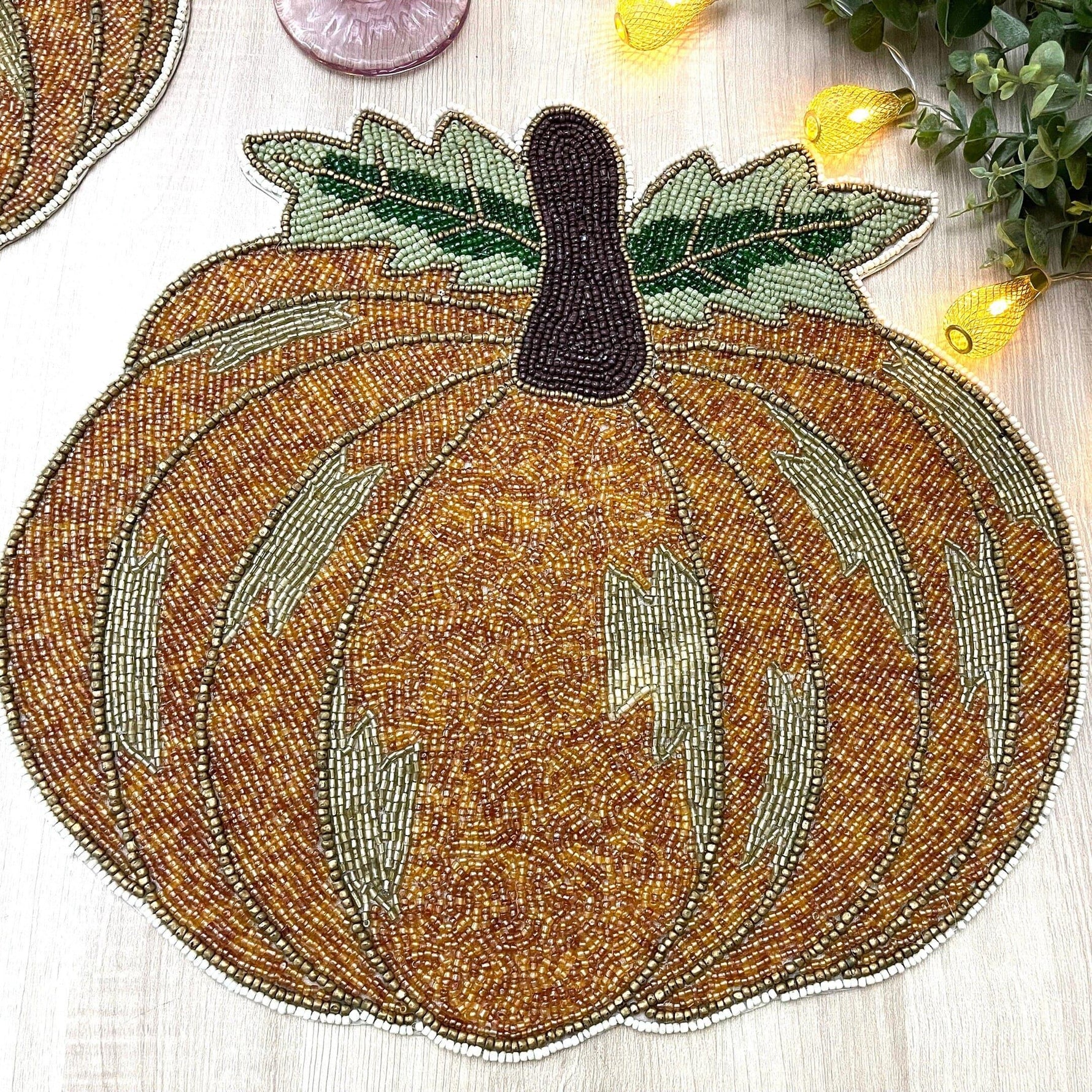 Orange Pumpkin Harvest Beaded Placemat - Set of 2