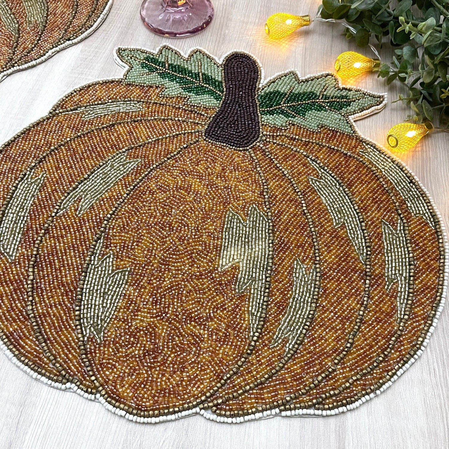 Orange Pumpkin Harvest Beaded Placemat - Set of 2