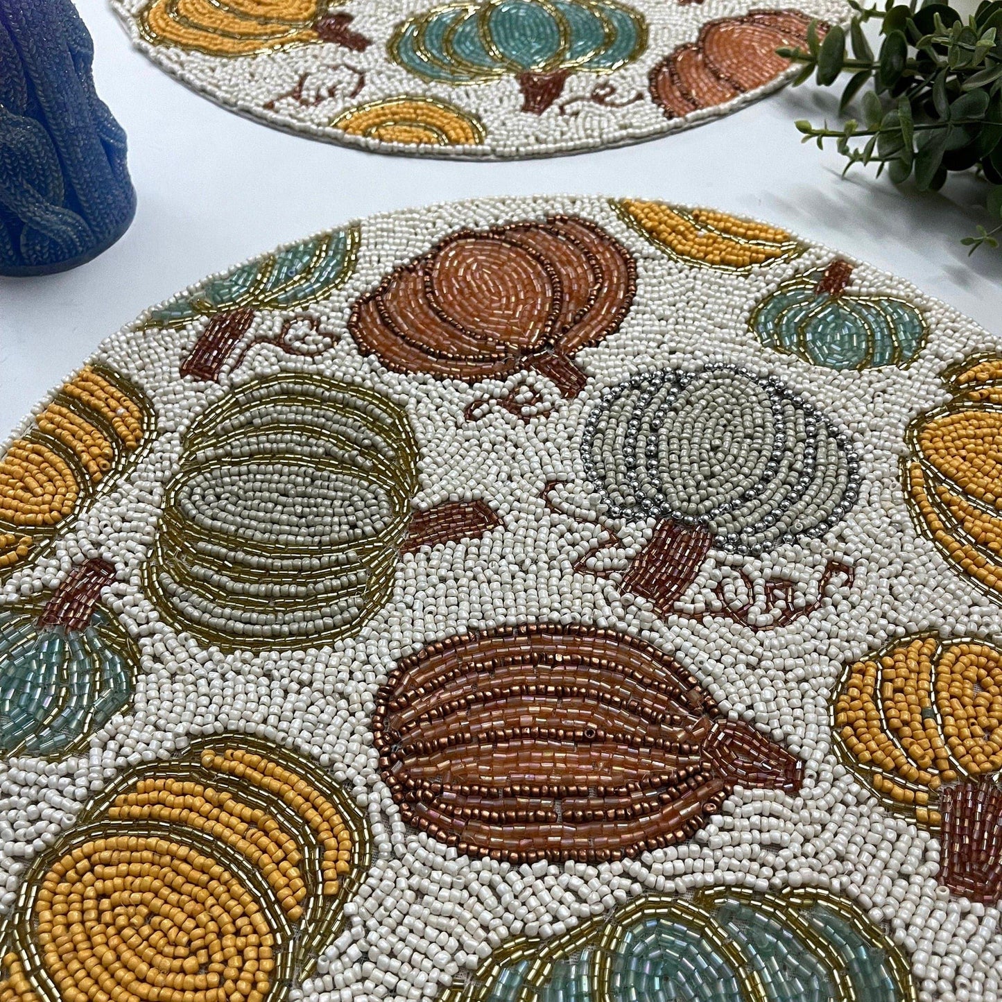 For the Love of Pumpkin Round Beaded Placemat - Set of 2