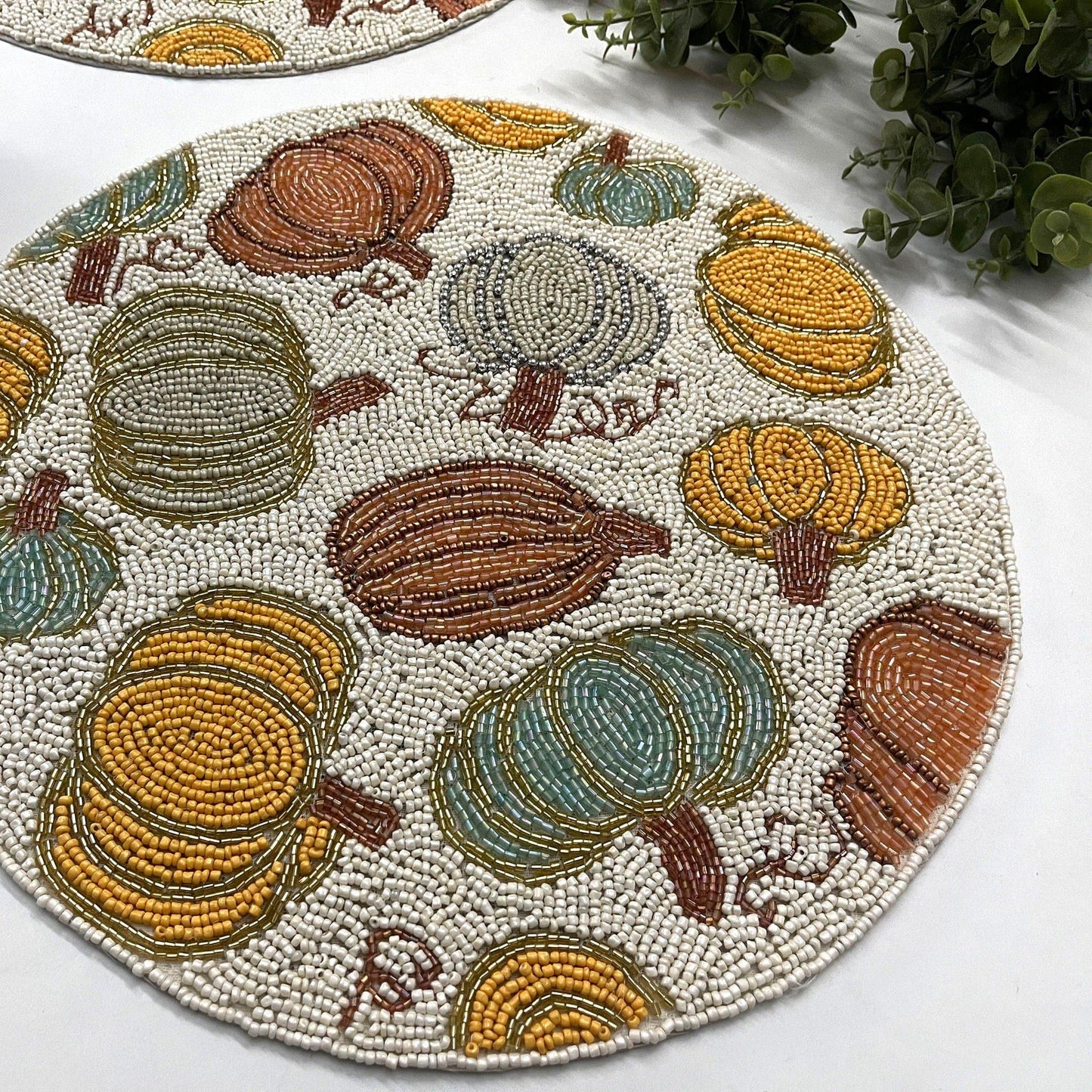 For the Love of Pumpkin Round Beaded Placemat - Set of 2