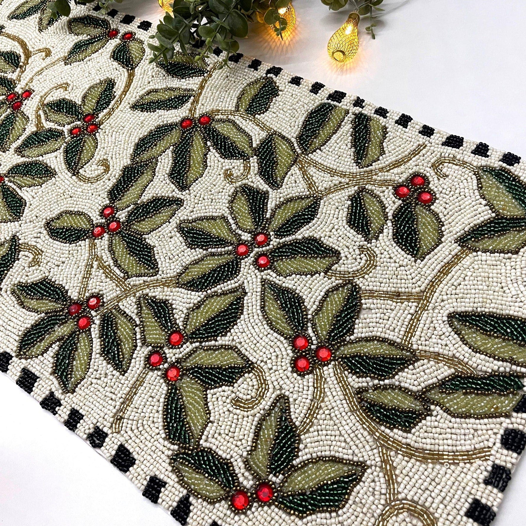 Christmas Berry Rectangular Beaded Table Runner