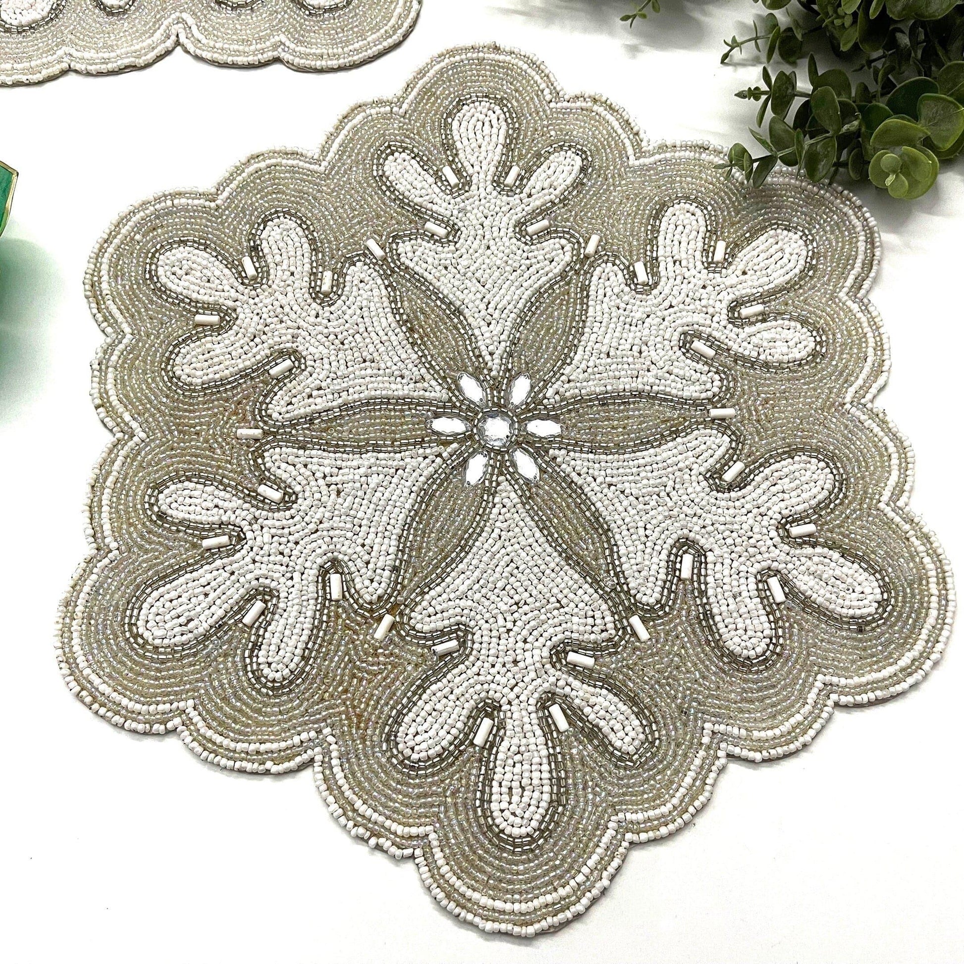 Christmas Snowflake Beaded Placemat - Set of 2 - MAIA HOMES