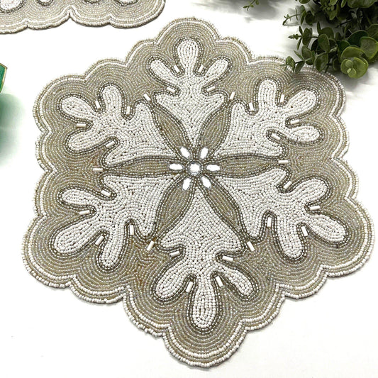 Christmas Snowflake Beaded Placemat - Set of 2 - MAIA HOMES