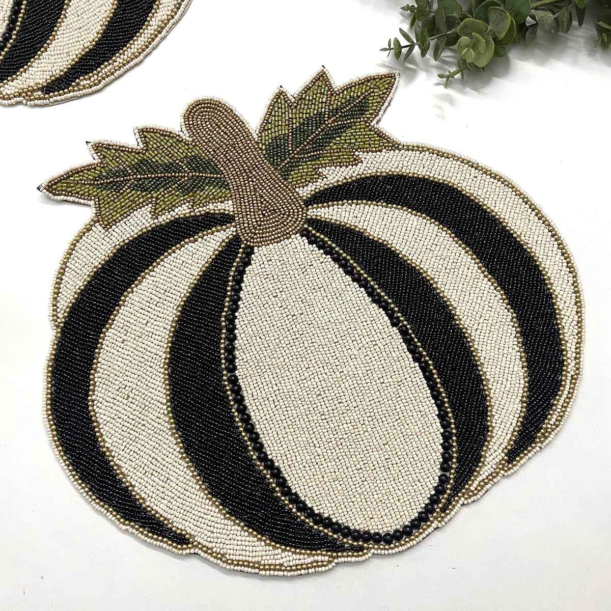 Black and White Pumpkin Harvest Beaded Placemat - Set of 2 Default Title