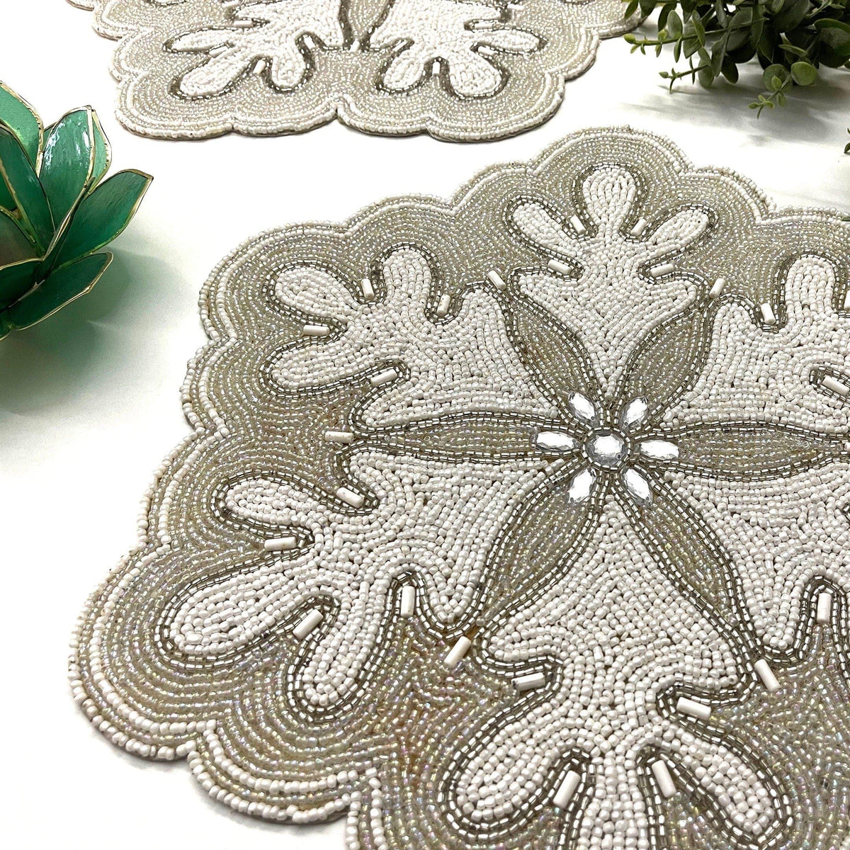 Christmas Snowflake Beaded Placemat - Set of 2