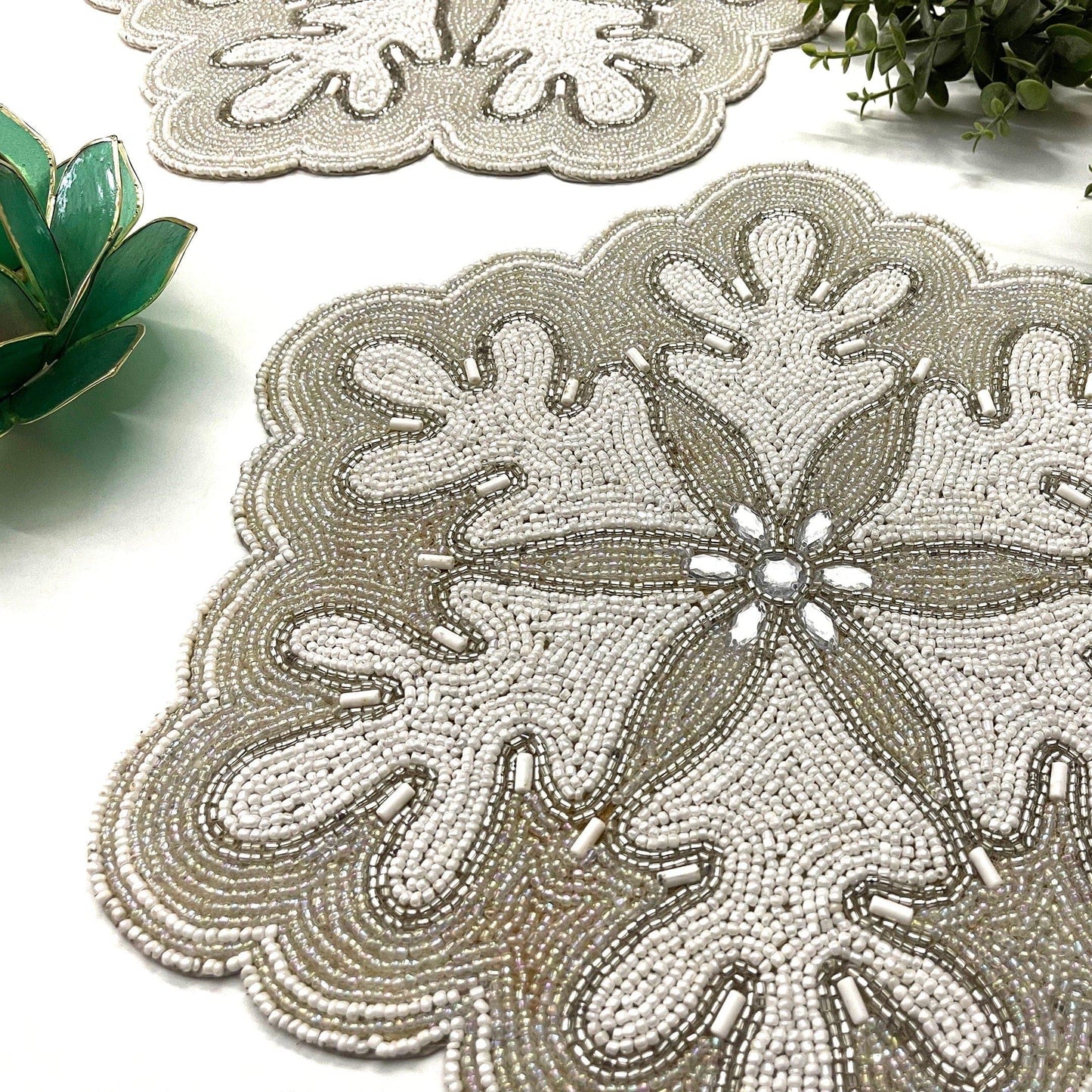 Christmas Snowflake Beaded Placemat - Set of 2 - MAIA HOMES