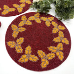 Christmas Holly Berry Round Beaded Placemat - Gold - Set of 6