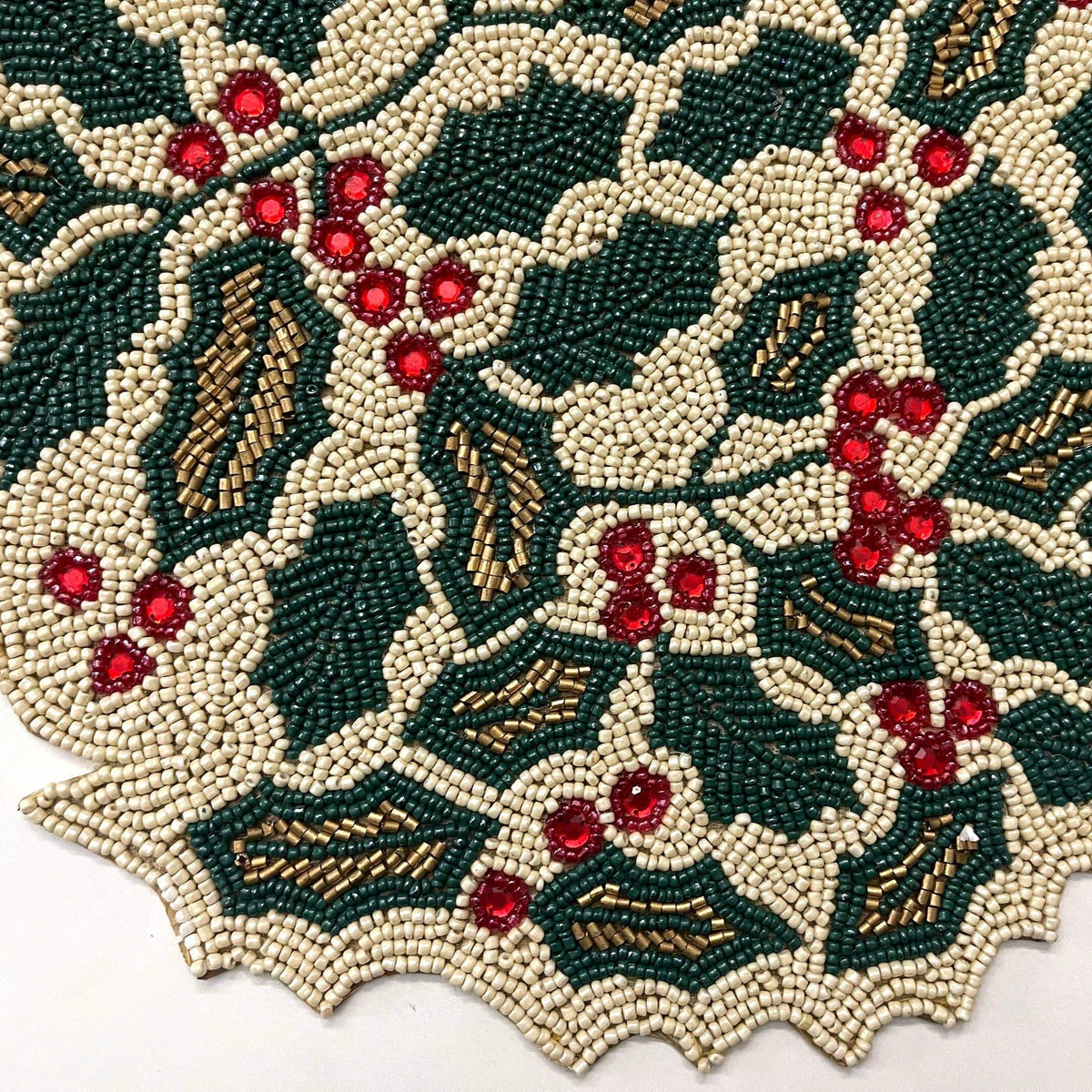 Christmas Holly Berry Round Beaded Placemat